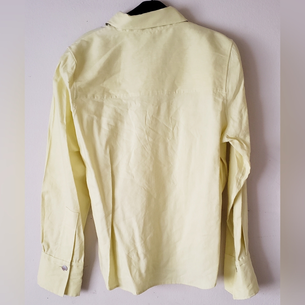 Vince Linen Blend Yellow Green Button-Up Women's Shirt - Picture 3 of 12